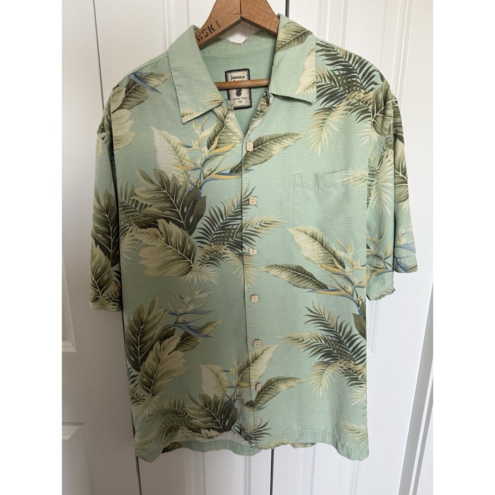 Jamaice Jaxx Tropical Leaf Print Short Sleeve Large 100% Silk